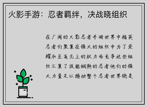 火影手游：忍者羁绊，决战晓组织